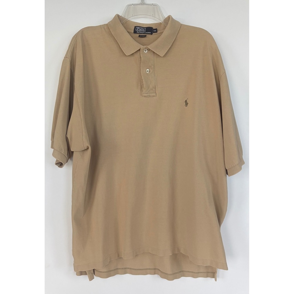 Polo Ralph Lauren Mens XXL Tan Khaki Short Sleeve Cotton Pique Polo Shirt Logo